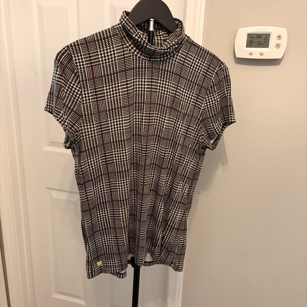 Lauren Ralph Lauren Plaid Mock Neck Top S/S L Old Money Equestrian Preppy EUC